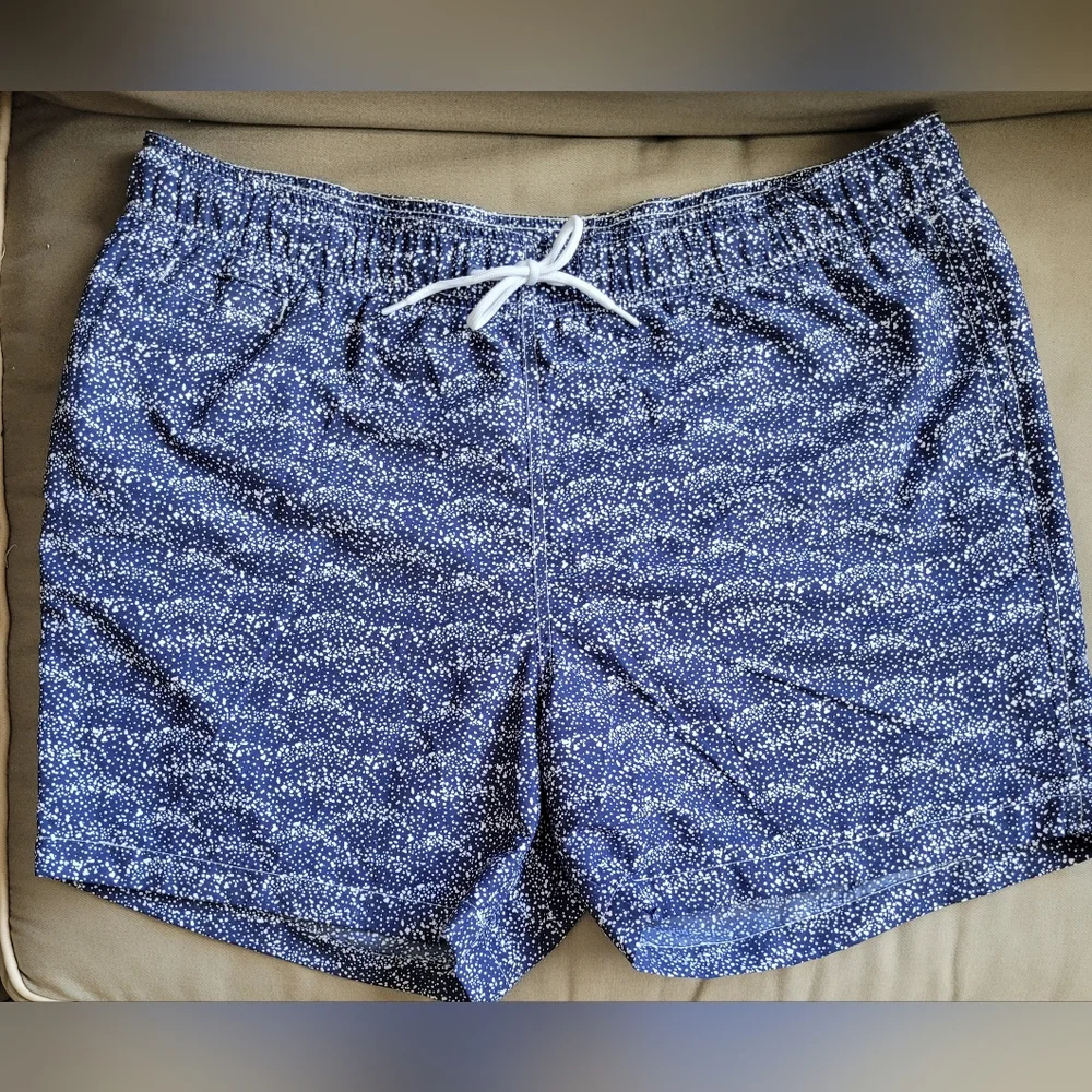 Black Brown 1826 Men's Swim Trunks Blue & White Print Pockets Lined Size…